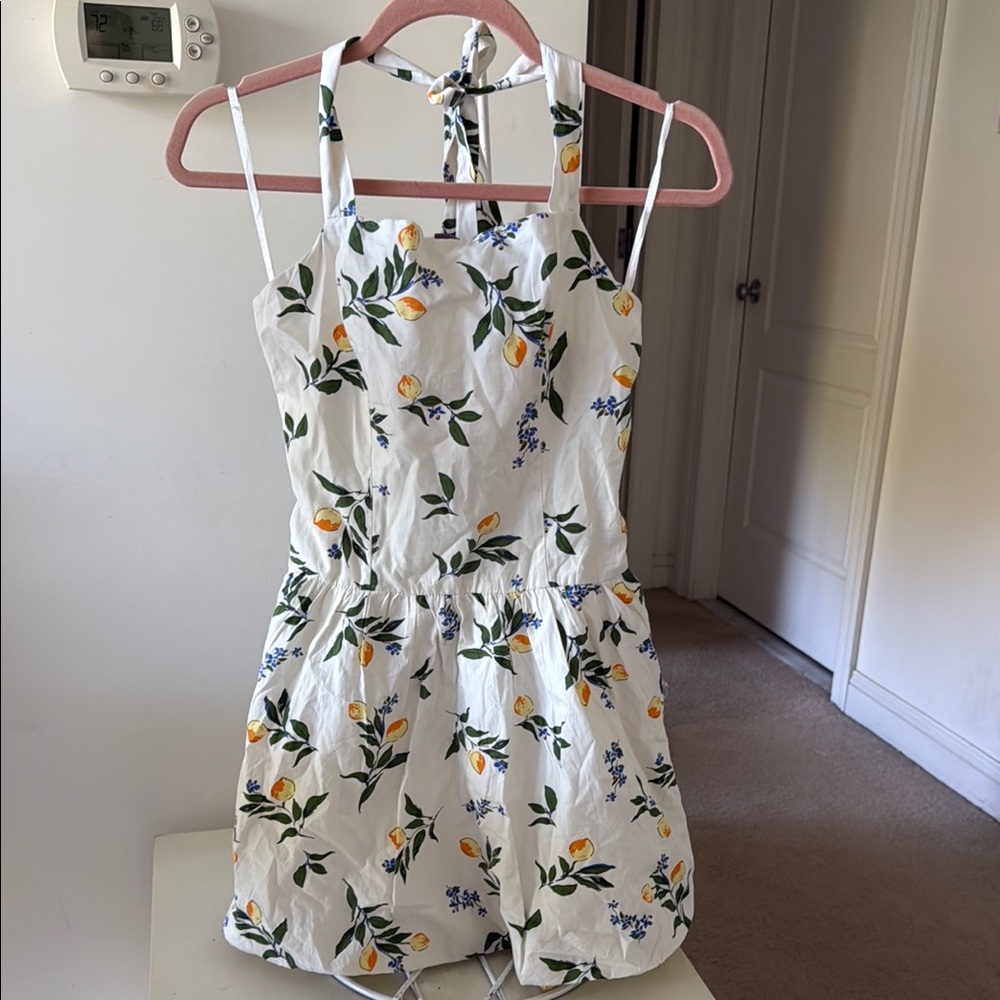 White Lemon Print Tie-Back sundress  brand new